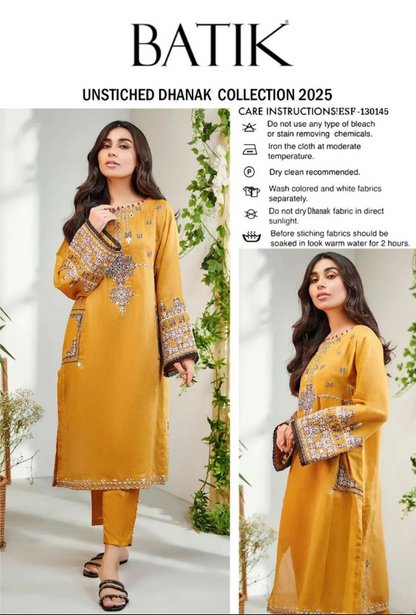 2pcs Women Unstitched  Embriodered  Suit