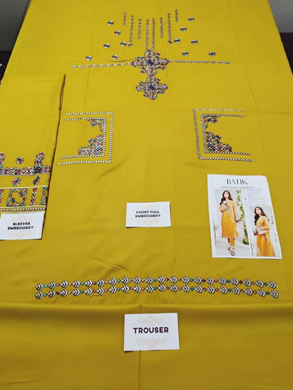 2pcs Women Unstitched  Embriodered  Suit