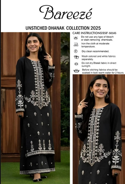 2pcs Women Unstitched  Embriodered  Suit