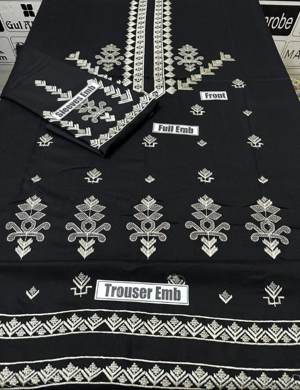 2pcs Women Unstitched  Embriodered  Suit