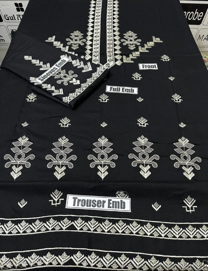 2pcs Women Unstitched  Embriodered  Suit