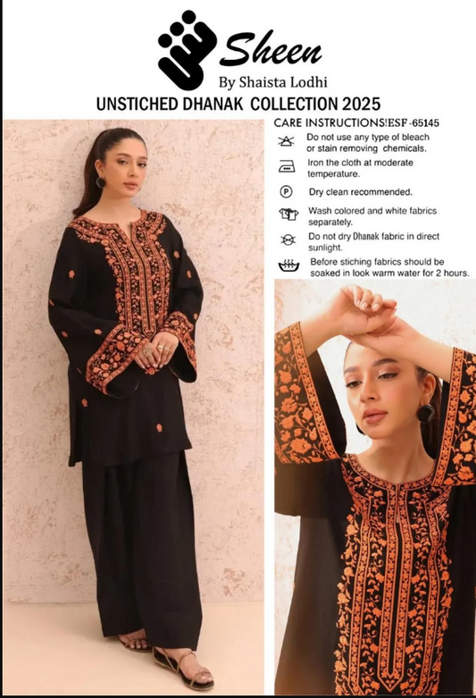 2pcs Women Unstitched  Embriodered  Suit