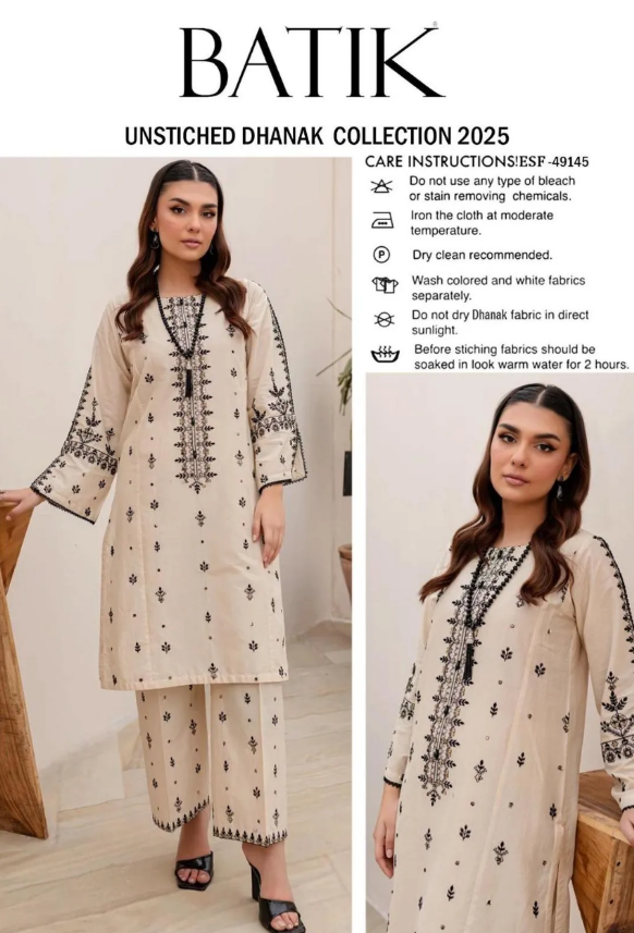 2pcs Women Unstitched  Embriodered  Suit