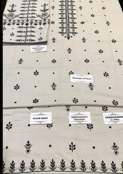 2pcs Women Unstitched  Embriodered  Suit