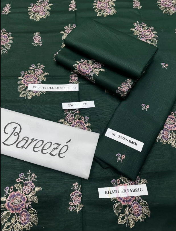 2pcs Women Unstitched  Embriodered  Suit