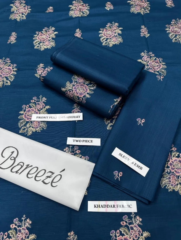 2pcs Women Unstitched  Embriodered  Suit