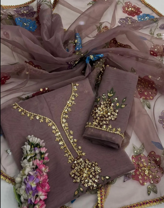 2pcs Women Unstitched  Sequins Embriodered  Suit