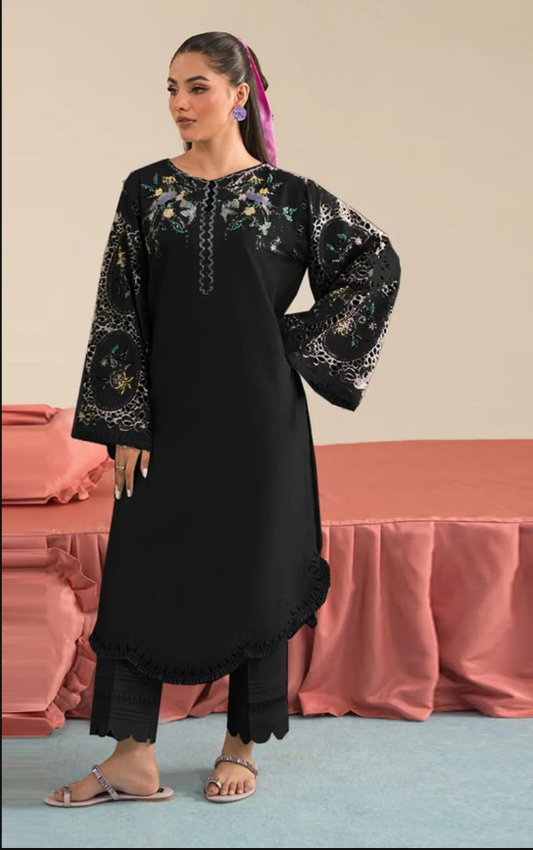 2pcs Women Unstitched  Embriodered  Suit