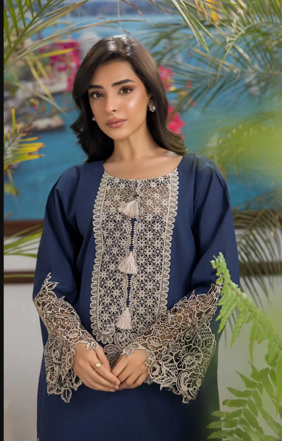 2pcs Women Unstitched  Embriodered  Suit