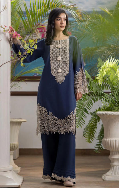 2pcs Women Unstitched  Embriodered  Suit