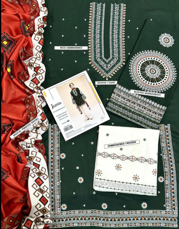 3pcs Women's Unstitched Embriodered Suit