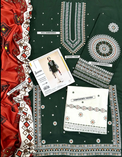 3pcs Women's Unstitched Embriodered Suit