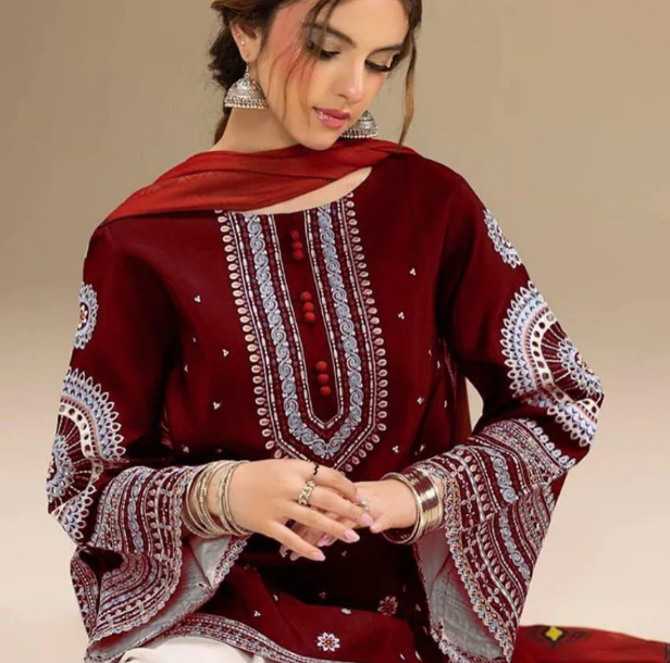 3pcs Women's Unstitched Embriodered Suit