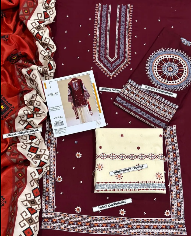 3pcs Women's Unstitched Embriodered Suit