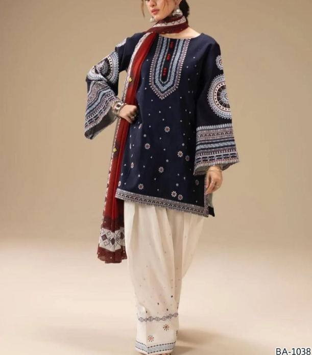 3pcs Women's Unstitched Embriodered Suit