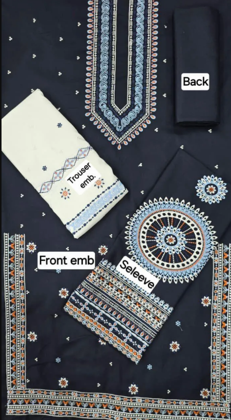 3pcs Women's Unstitched Embriodered Suit