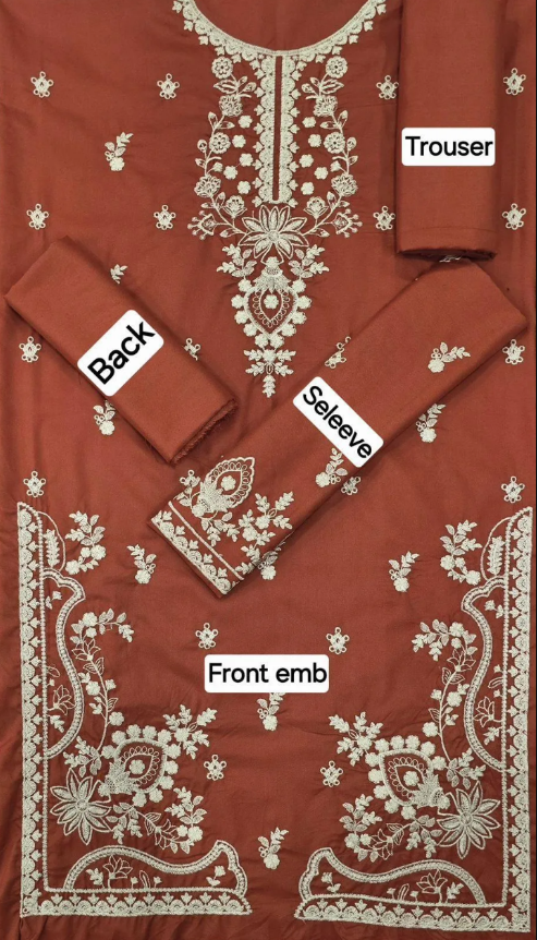 2pcs Women's Unstitched Embriodered Suit