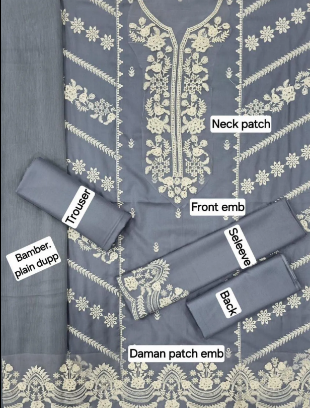 3pcs Women's Unstitched Embriodered Suit