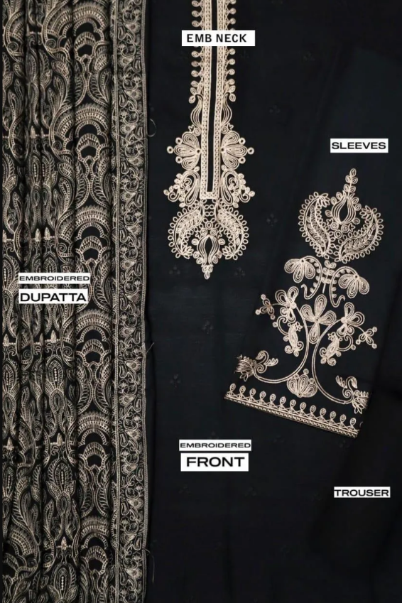 3pcs Women's Unstitched Embriodered Suit