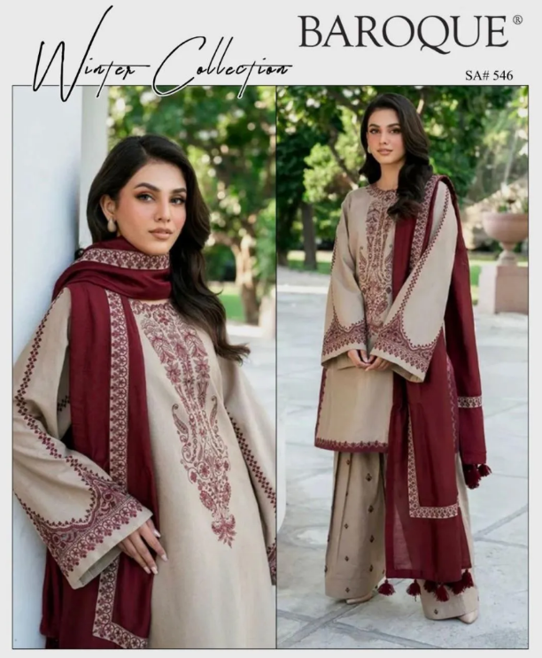 3pcs Women's Unstitched Embriodered Suit