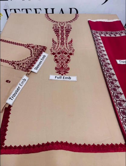 3pcs Women's Unstitched Embriodered Suit