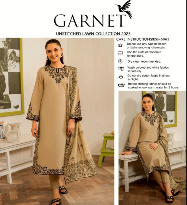 3Pcs Women's Embriodered Unstitched Suit