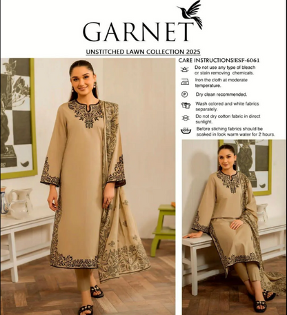 3Pcs Women's Embriodered Unstitched Suit