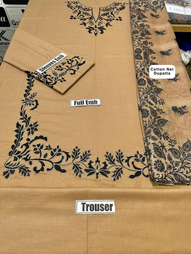 3Pcs Women's Embriodered Unstitched Suit