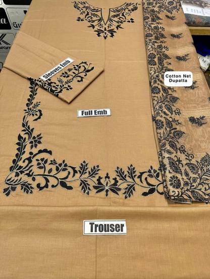 3Pcs Women's Embriodered Unstitched Suit