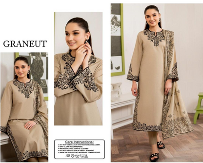 3Pcs Women's Embriodered Unstitched Suit