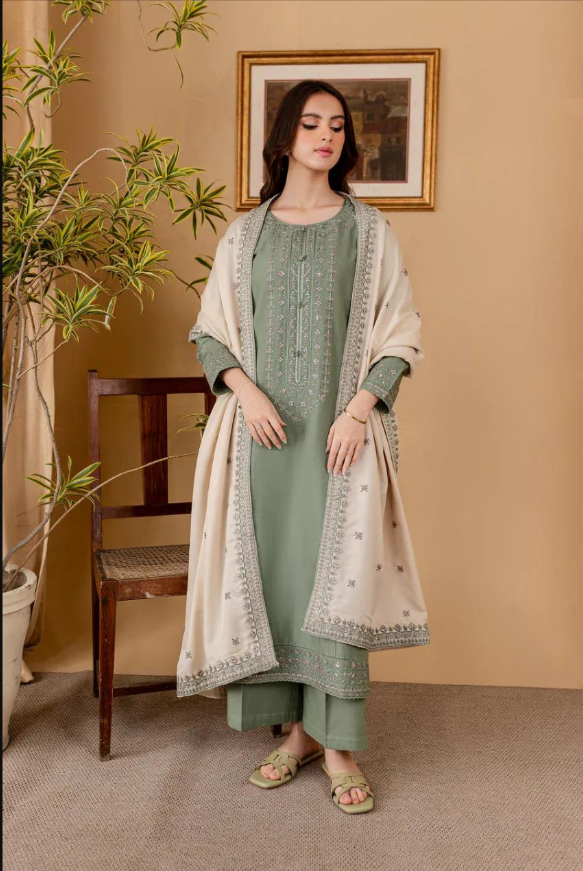 3Pcs Women's Embriodered Unstitched Suit