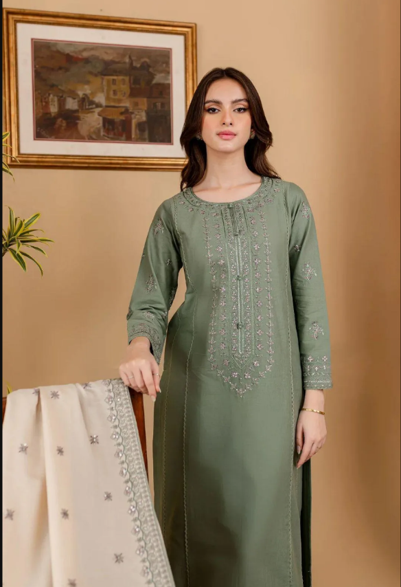 3Pcs Women's Embriodered Unstitched Suit