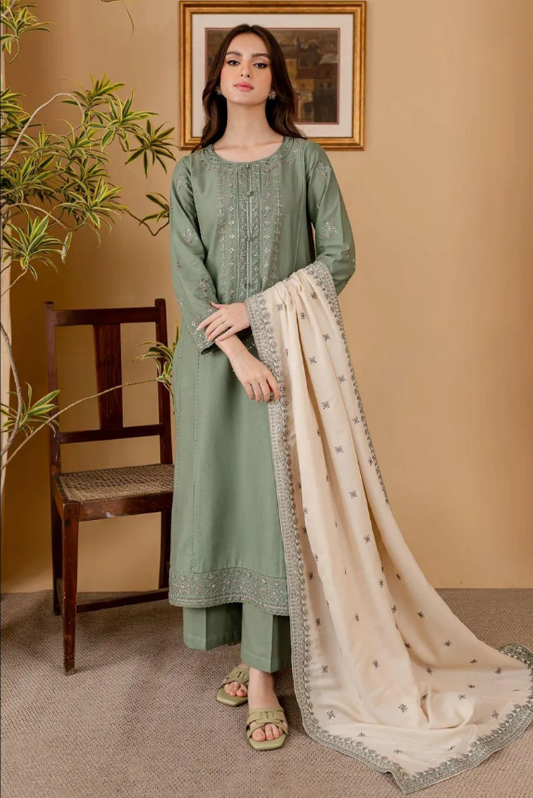 3Pcs Women's Embriodered Unstitched Suit