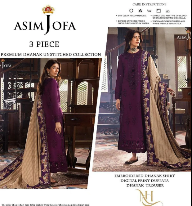 3Pcs Women's Embriodered Unstitched Suit