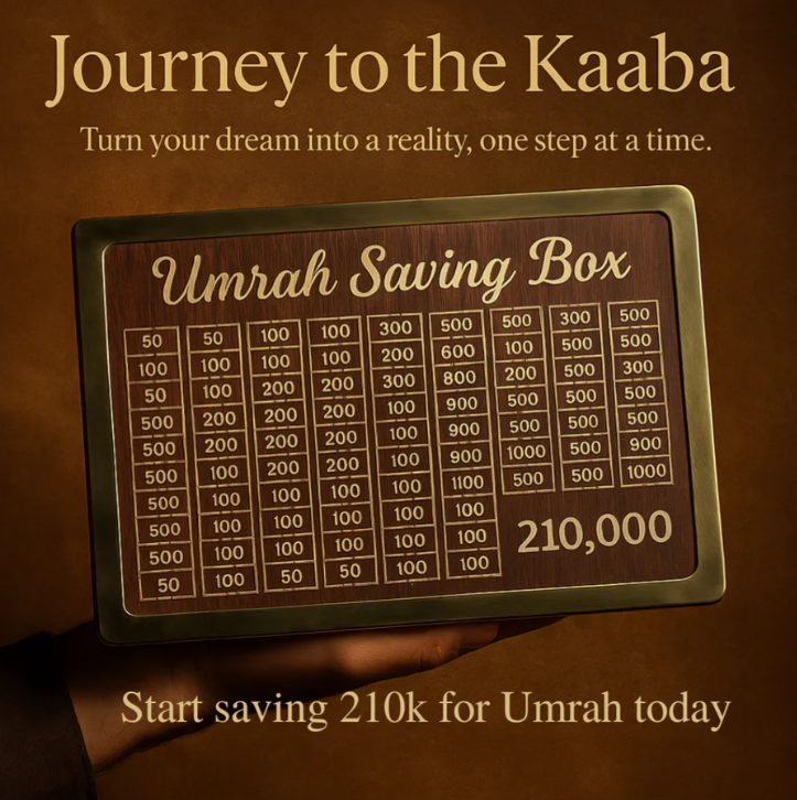 Wooden Umrah Saving Box | Premium Money Box with 210,000 Goal Tracker | Elegant Islamic Design for Charity, Donations & Umrah Fund