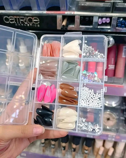 96 Pcs Artificial Nails With Beads – Multicolor Nail Art Decoration Set Made From Premium ABS Plastic, Perfect For Stylish DIY Manicure Designs