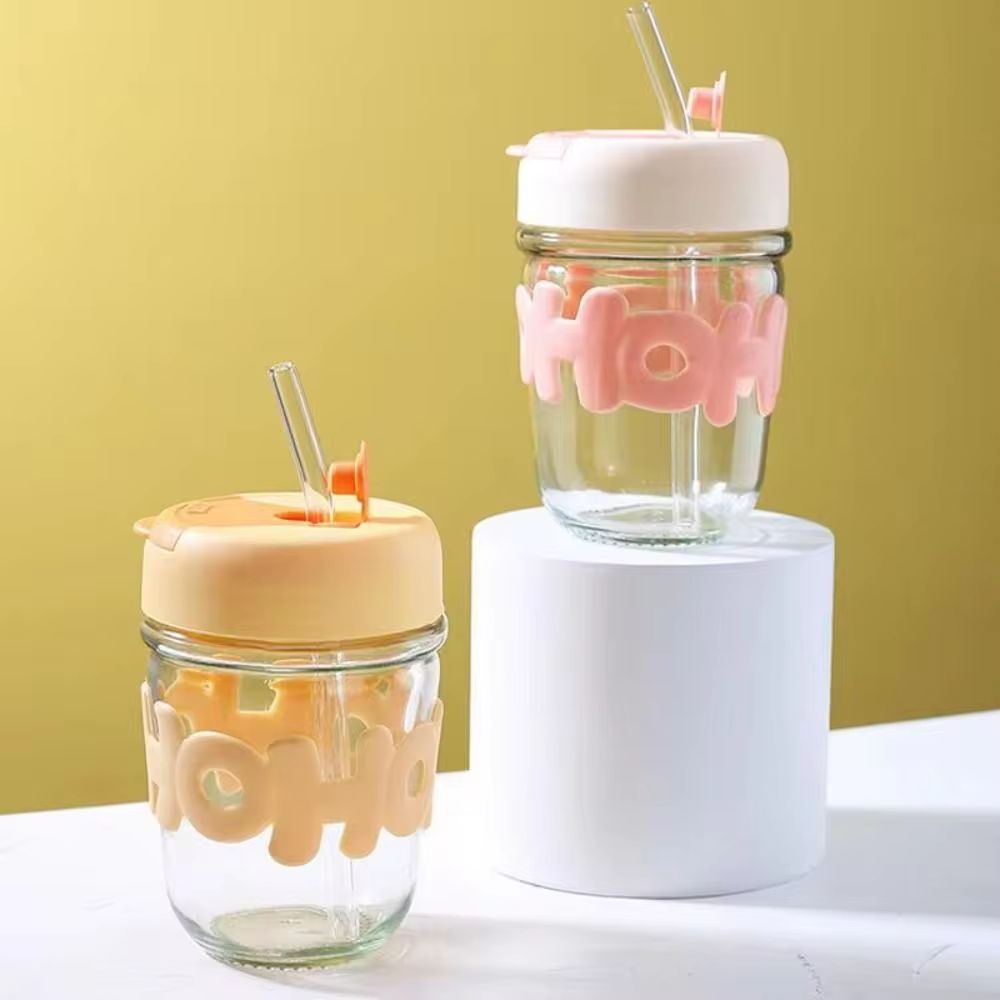 Pearl Chain Glass Cup Female High Beauty Household Water Cup Portable Breakfast Milk Cup Cute glass Straw Double Drinking coffee Cup best for gift way trader