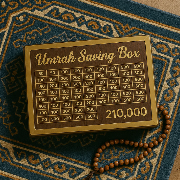 Wooden Umrah Saving Box | Premium Money Box with 210,000 Goal Tracker | Elegant Islamic Design for Charity, Donations & Umrah Fund